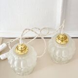 Duo of frosted bubble glass portable lamps
