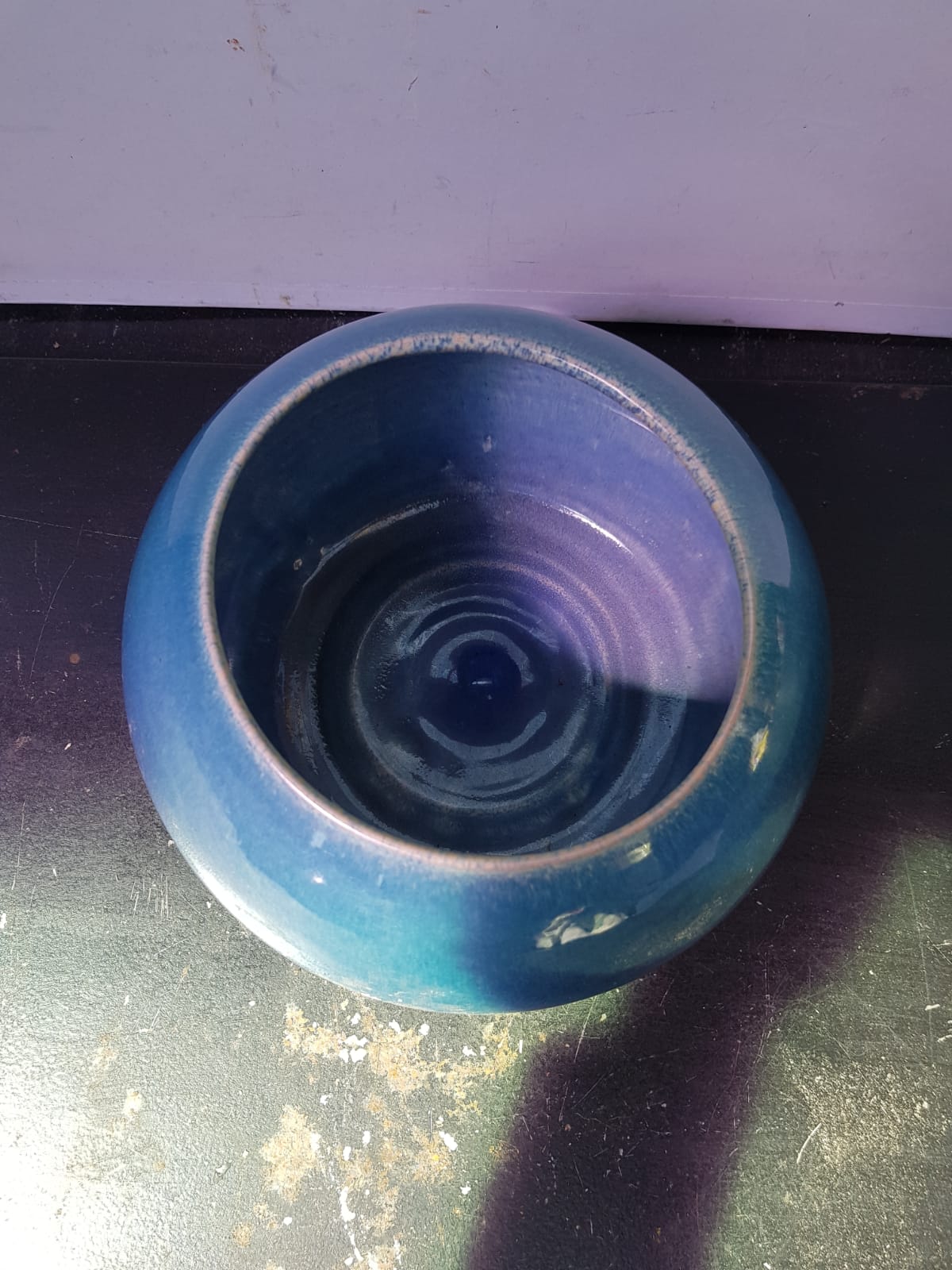 Old vase ball ceramic blue 70s vintage decoration