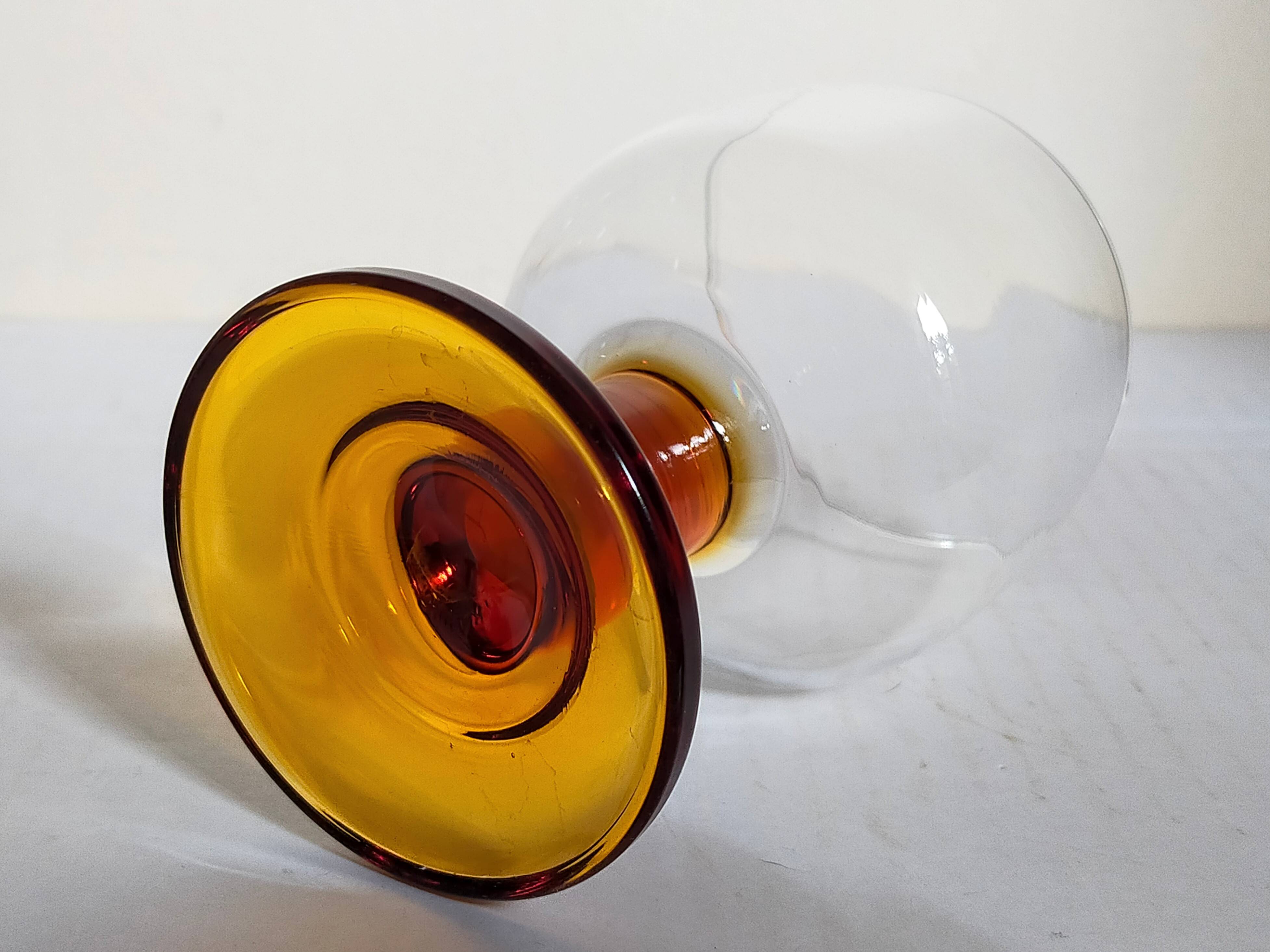 Six amber stemmed glasses from the 70s