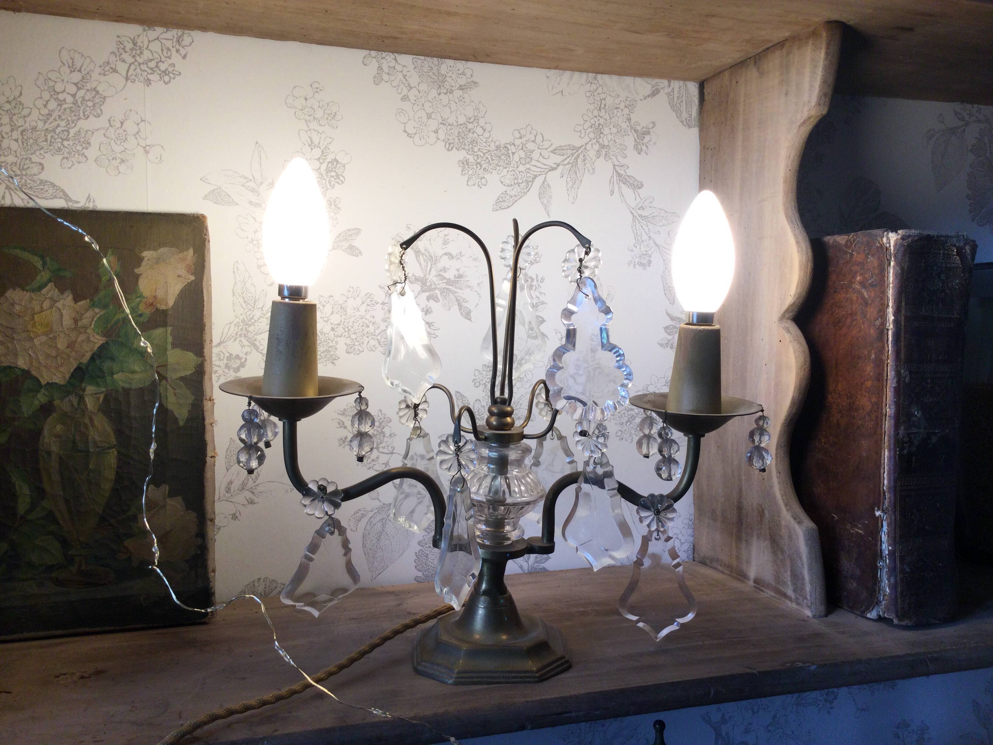 Antique brass lamp with 2 branches