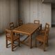 6 × chairs / dining table in oak / table openwork top / 2 inlaid glass panels / open woven leather seats / original set in very good condition / France 1950s