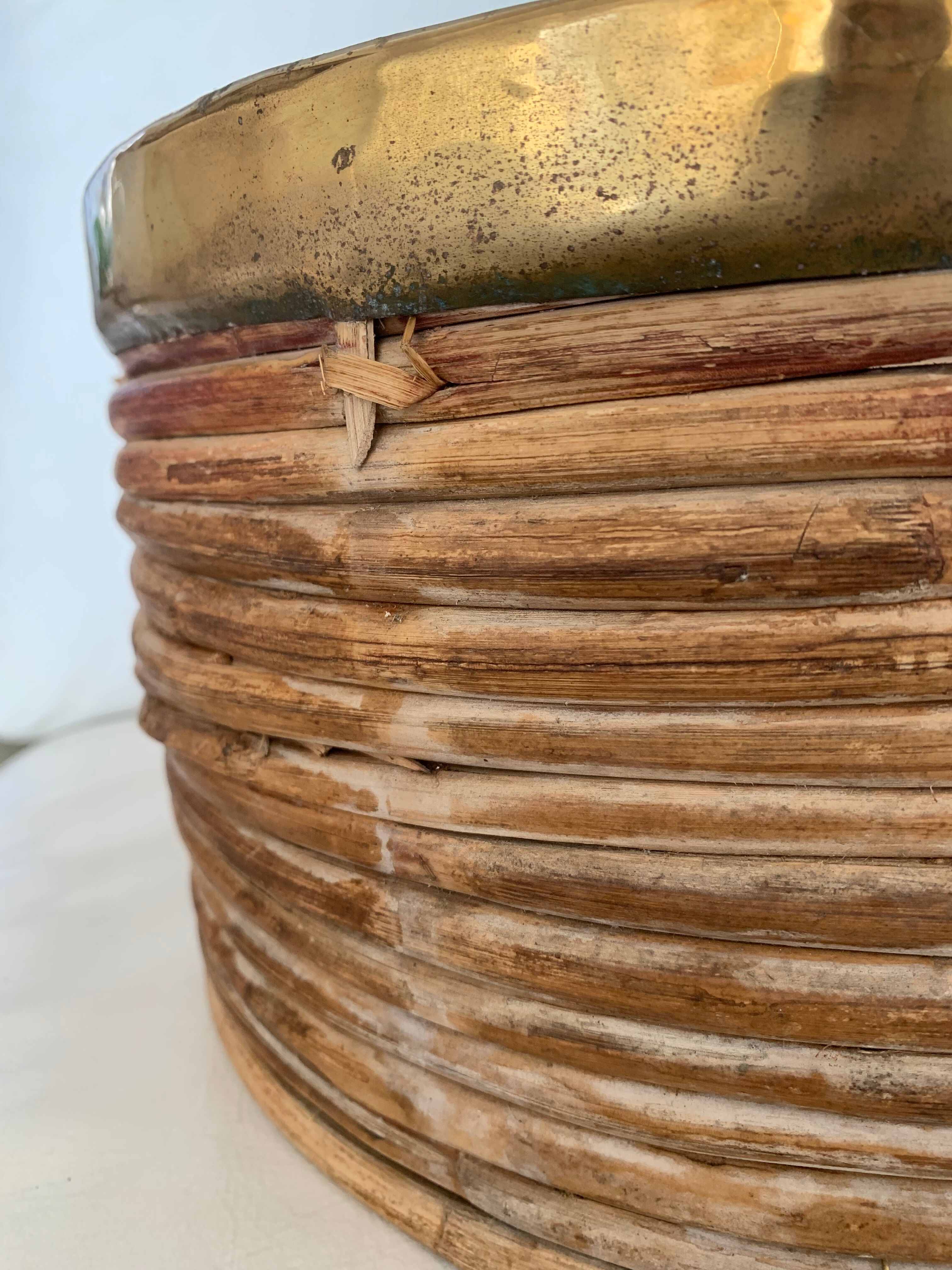 Rattan and brass basket