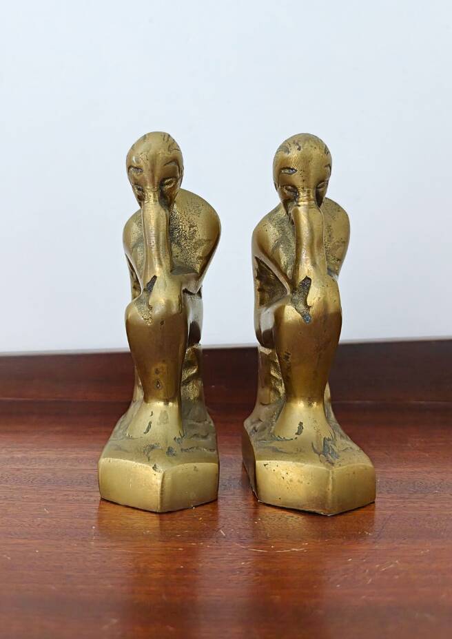 Pair of bookends The Thinker by Rodin in solid brass