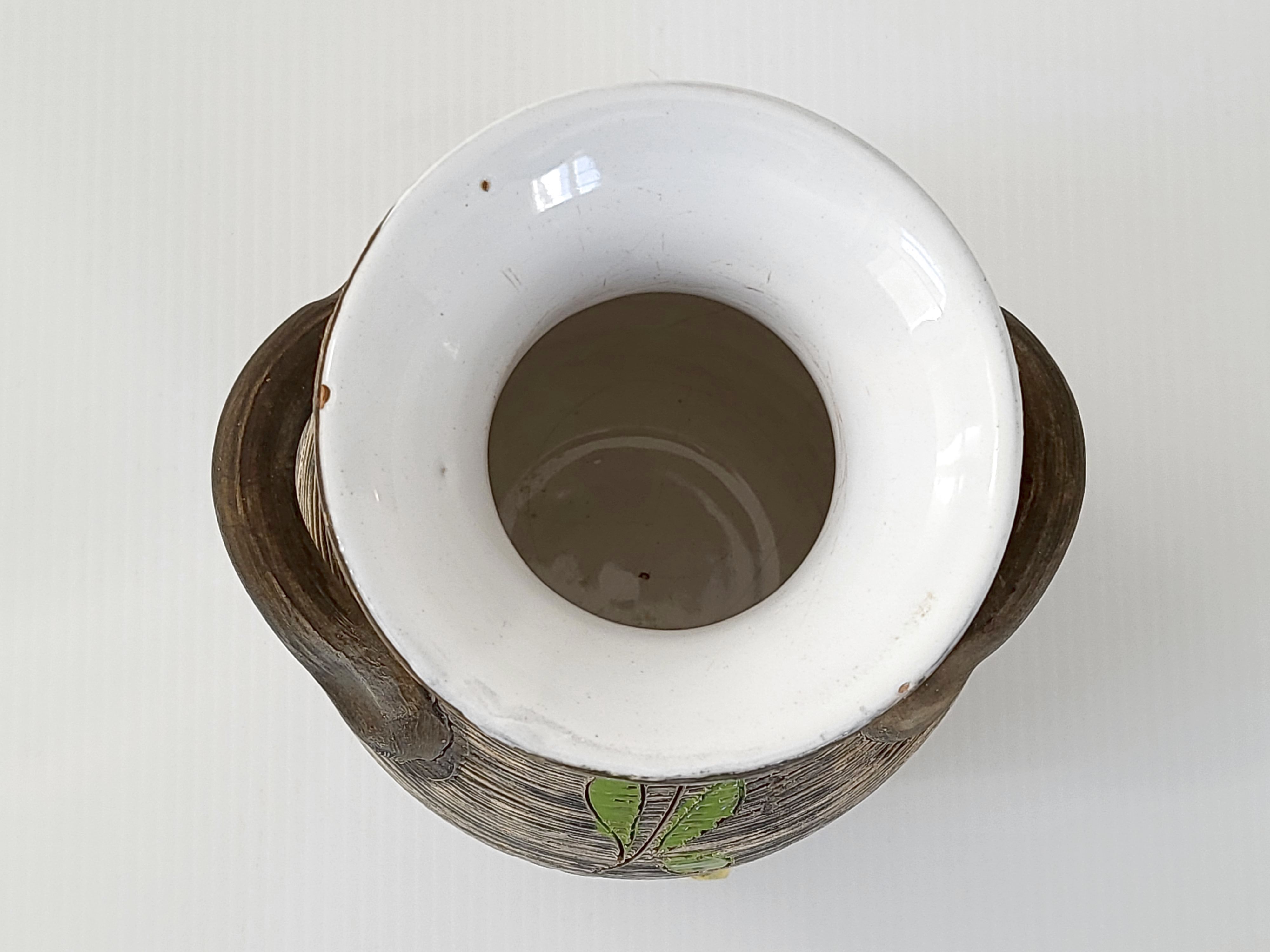 Vintage vase 1950 ceramic flowers relief