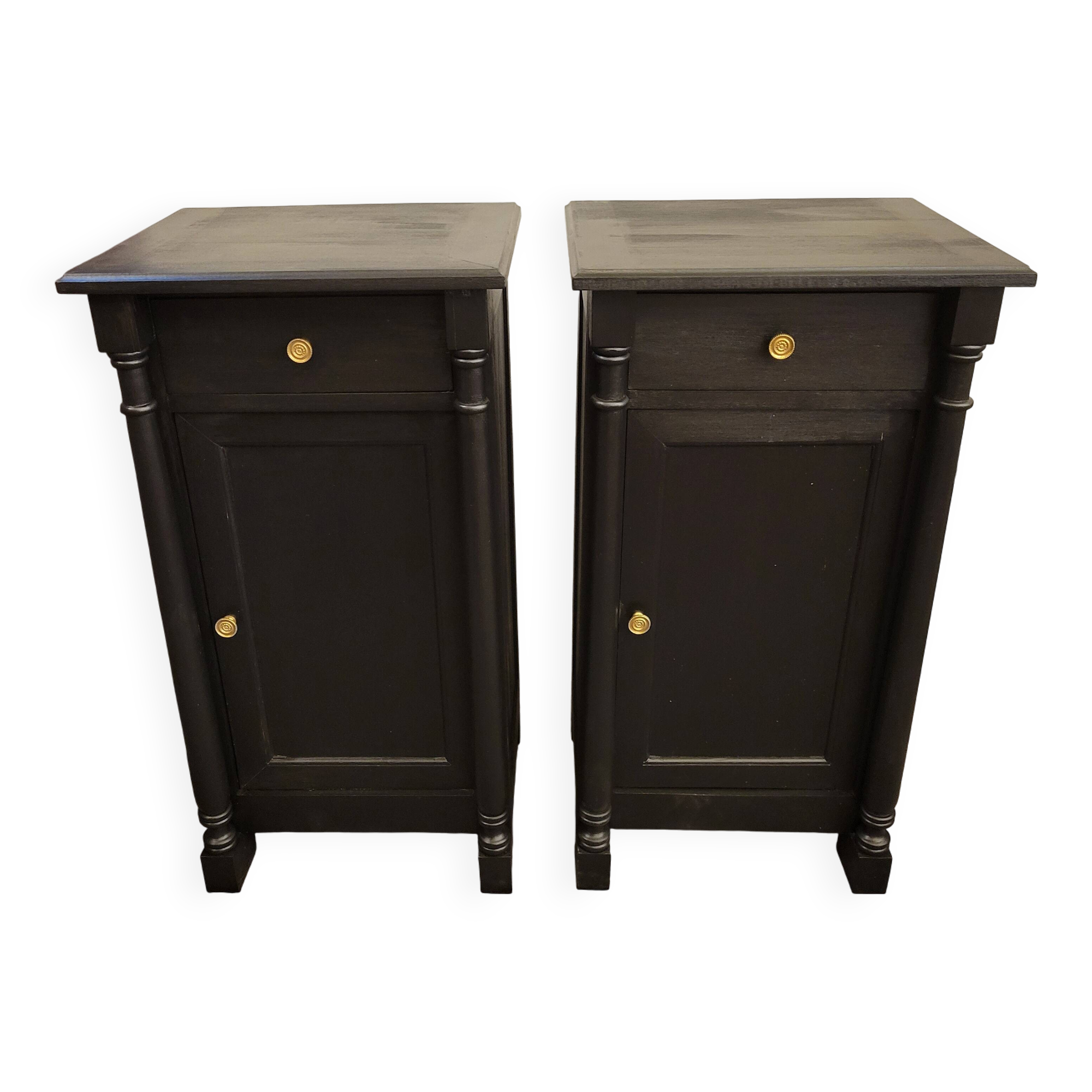 Pair of black patina bedside tables