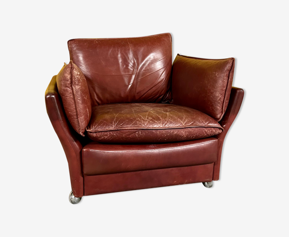 Fauteuil en cuir rouge danois par Svend Skipper années 1970