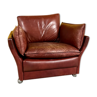 Danish red leather armchair by Svend Skipper 1970s