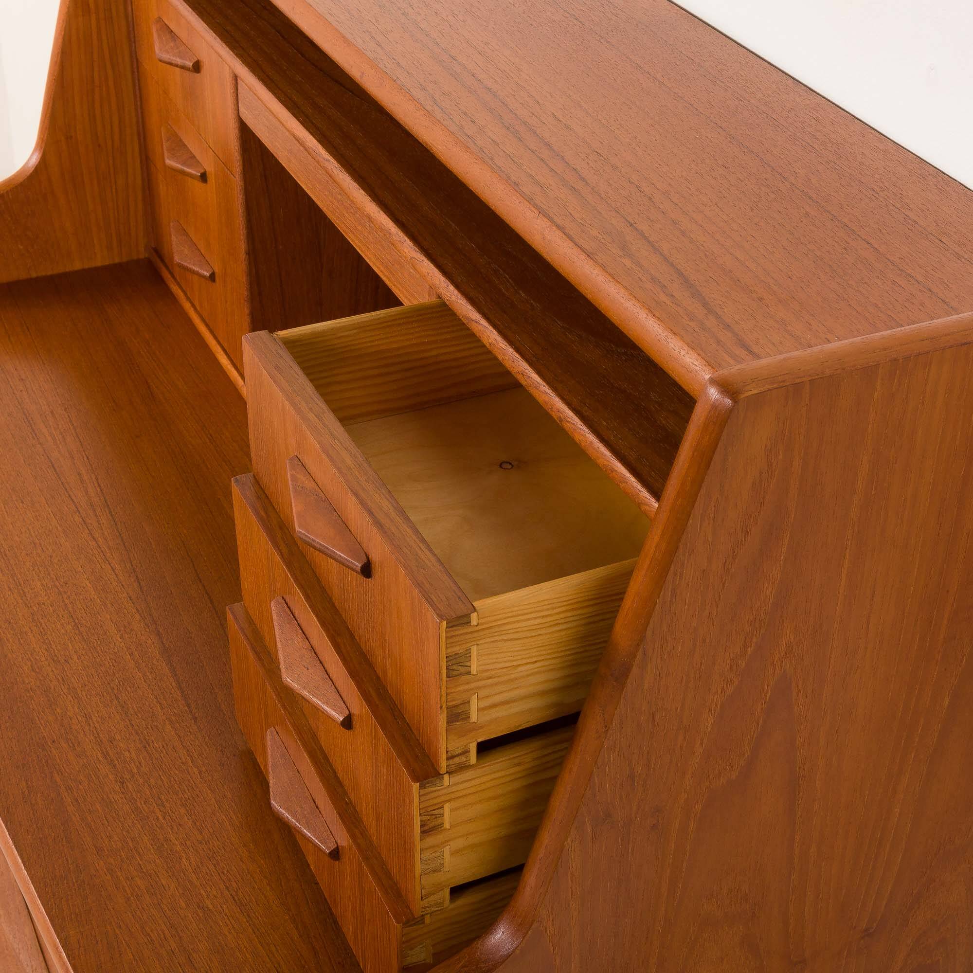 Danish teak mid century modern secretaire cabinet with a desk and vanity
