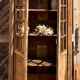 Antique glass-fronted cabinet in raw solid oak: display cabinet bookshelf.