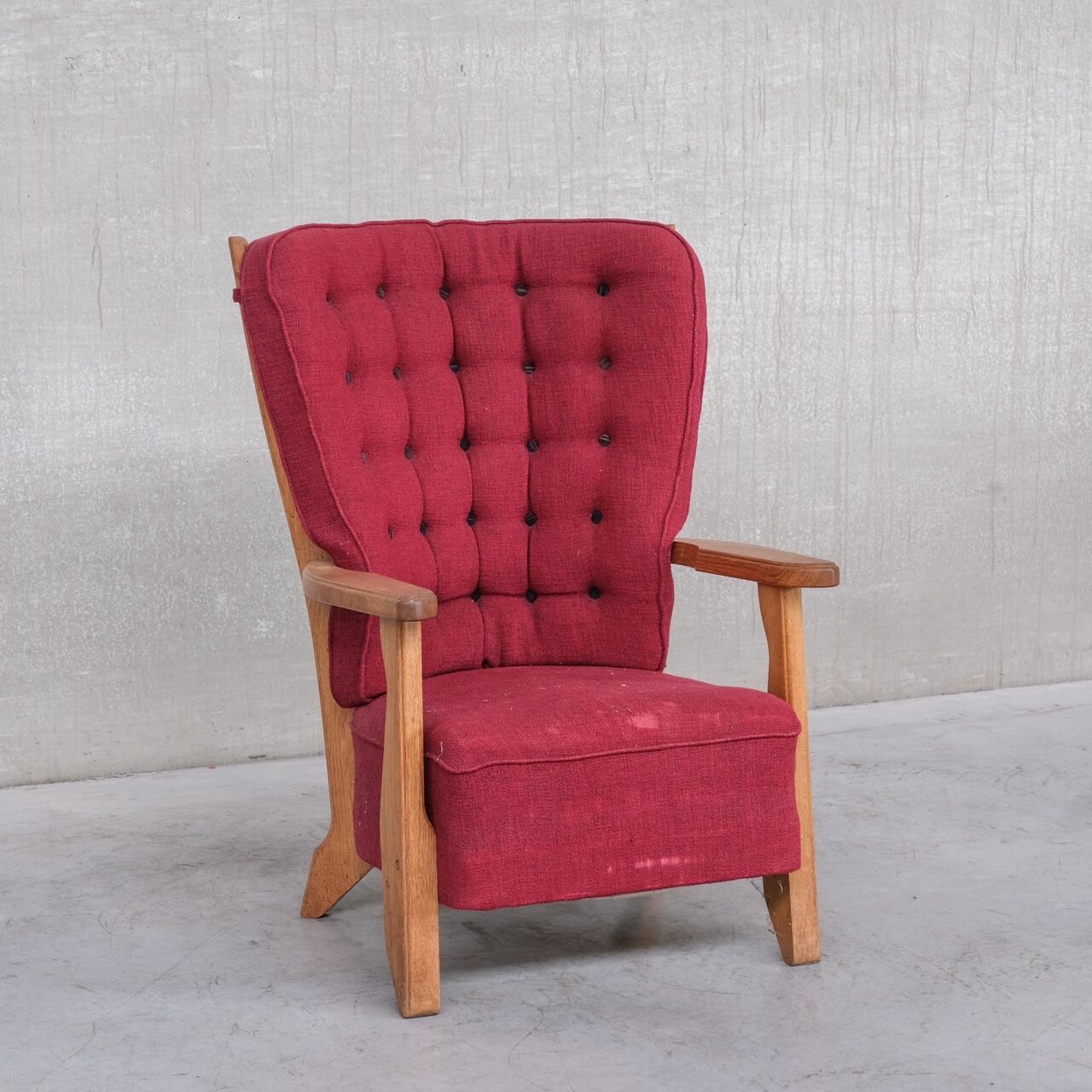 Guillerme et Chambron Oak Mid-Century French Armchair