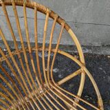 Fauteuil coquille en rotin vintage années  70 fabrication artisanale bohème