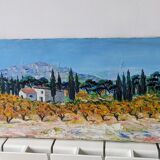 Tableau Provence vignes en Automne / montagne Sainte e