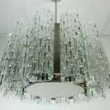 Lustre chromé Kaiser milieu du siècle 1960  avec 12 tubes de verre