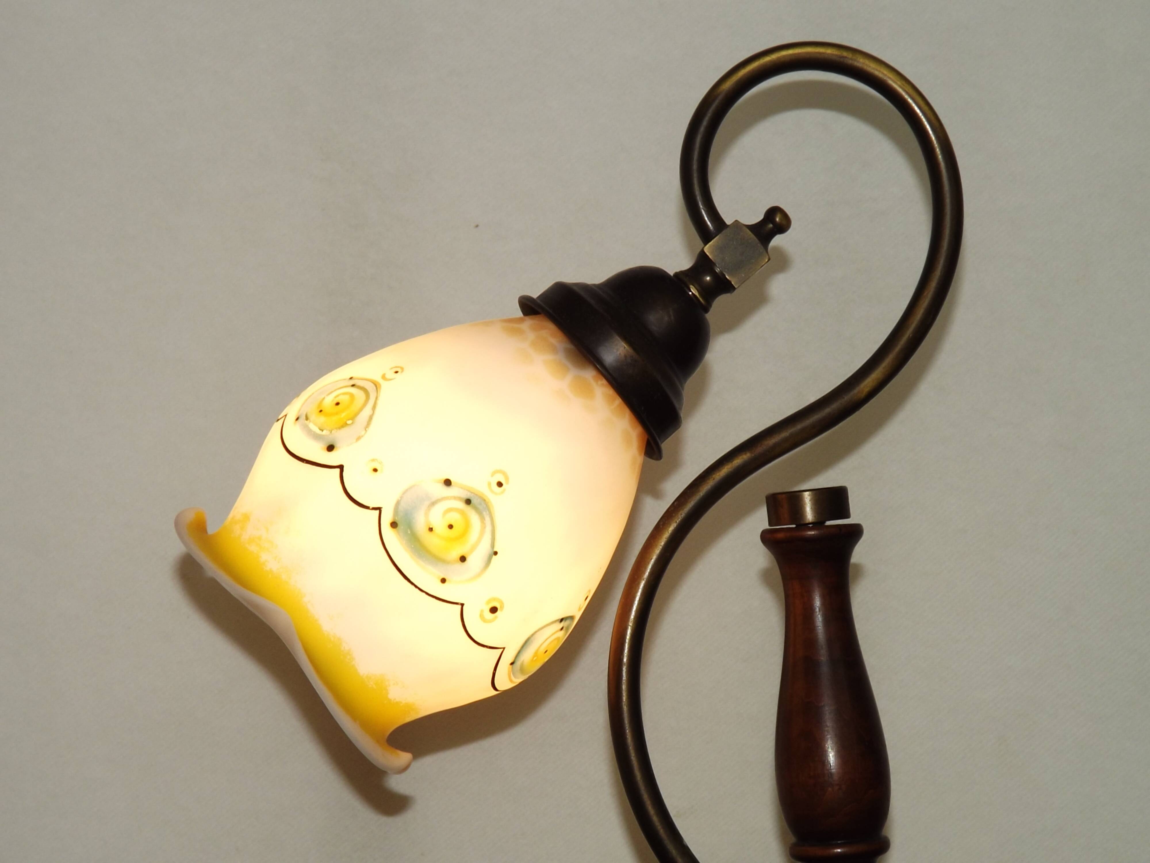 Wood and opaline glass lamp