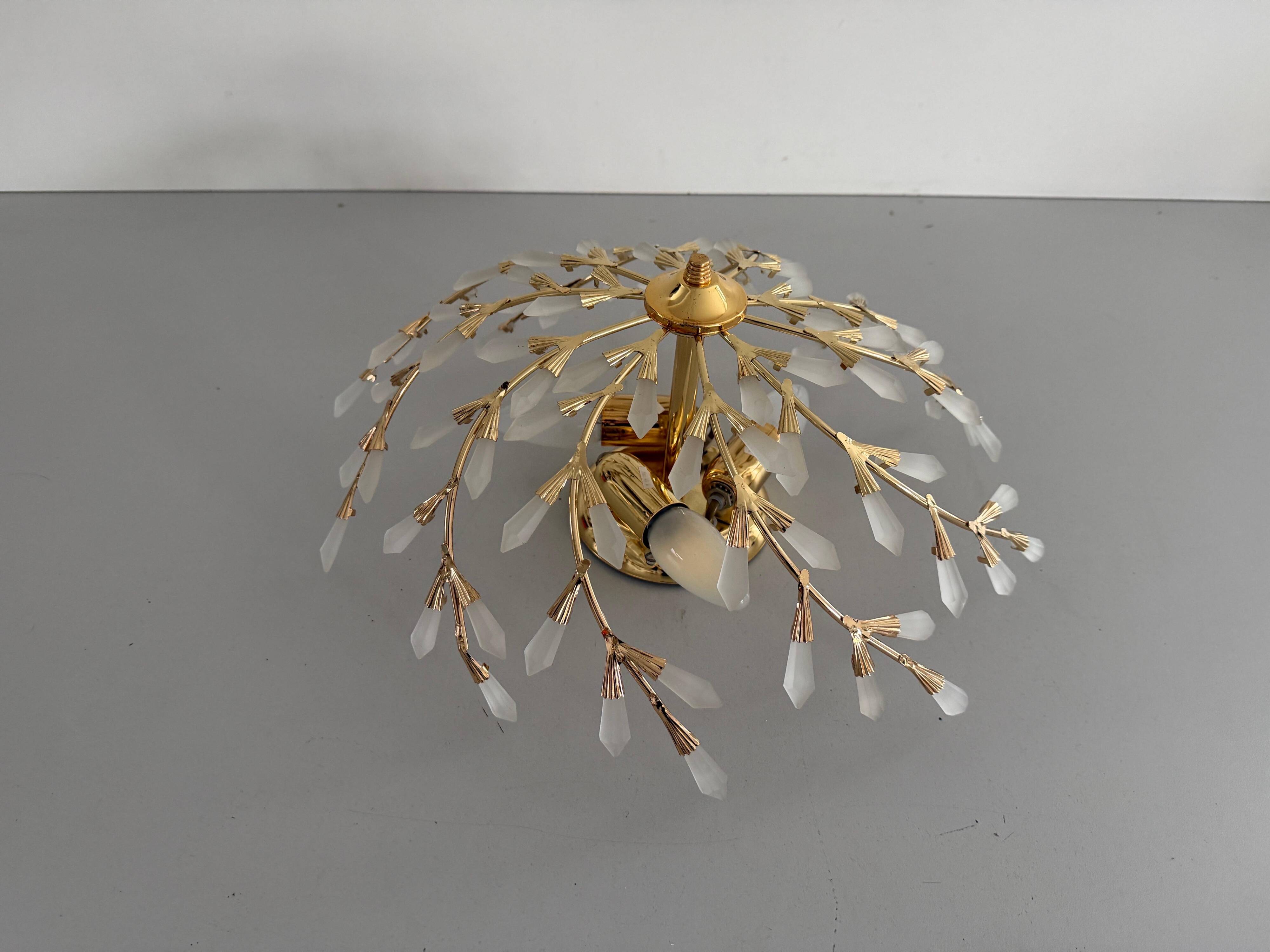 Flush mount Flower Design in crystal glass and gilded metal, 1980s, Germany