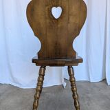 Vintage Tyrolean Heart Cutout Wooden Dining Chair / Bobbin-turned Legs