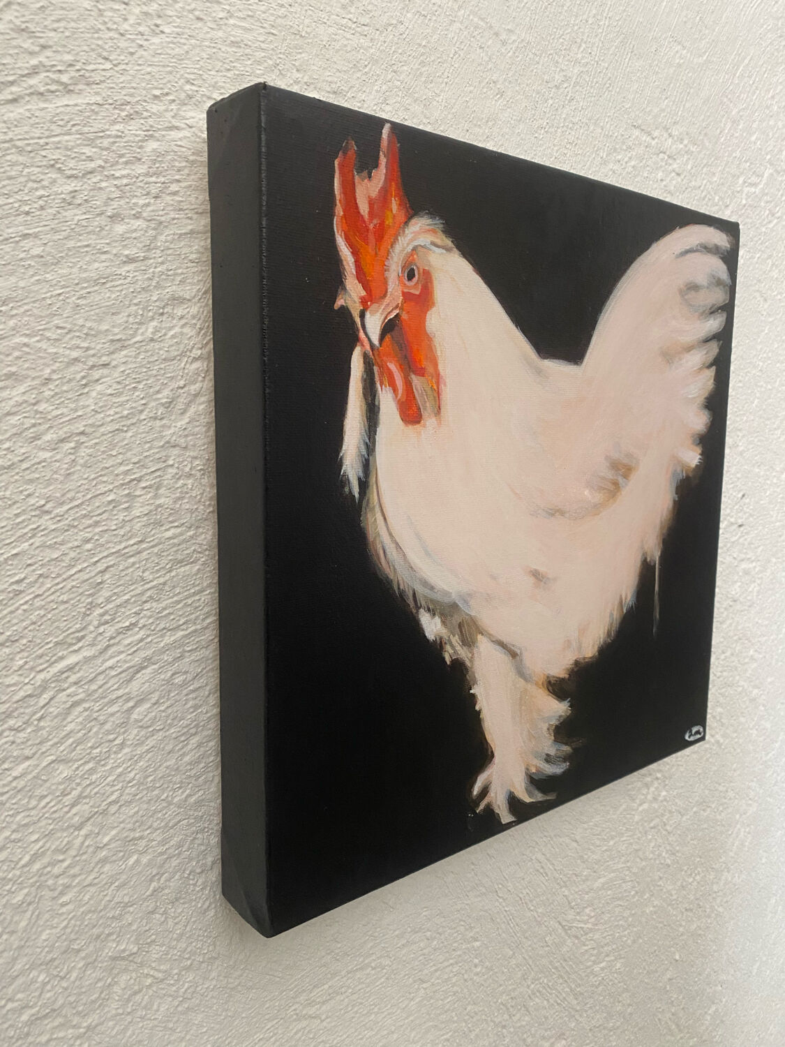 Rooster portrait in oil on canvas