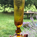 Champagne flutes bubbled amber blown