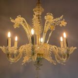 Venetian chandelier in gilded Murano glass, 6 light arms circa 1940