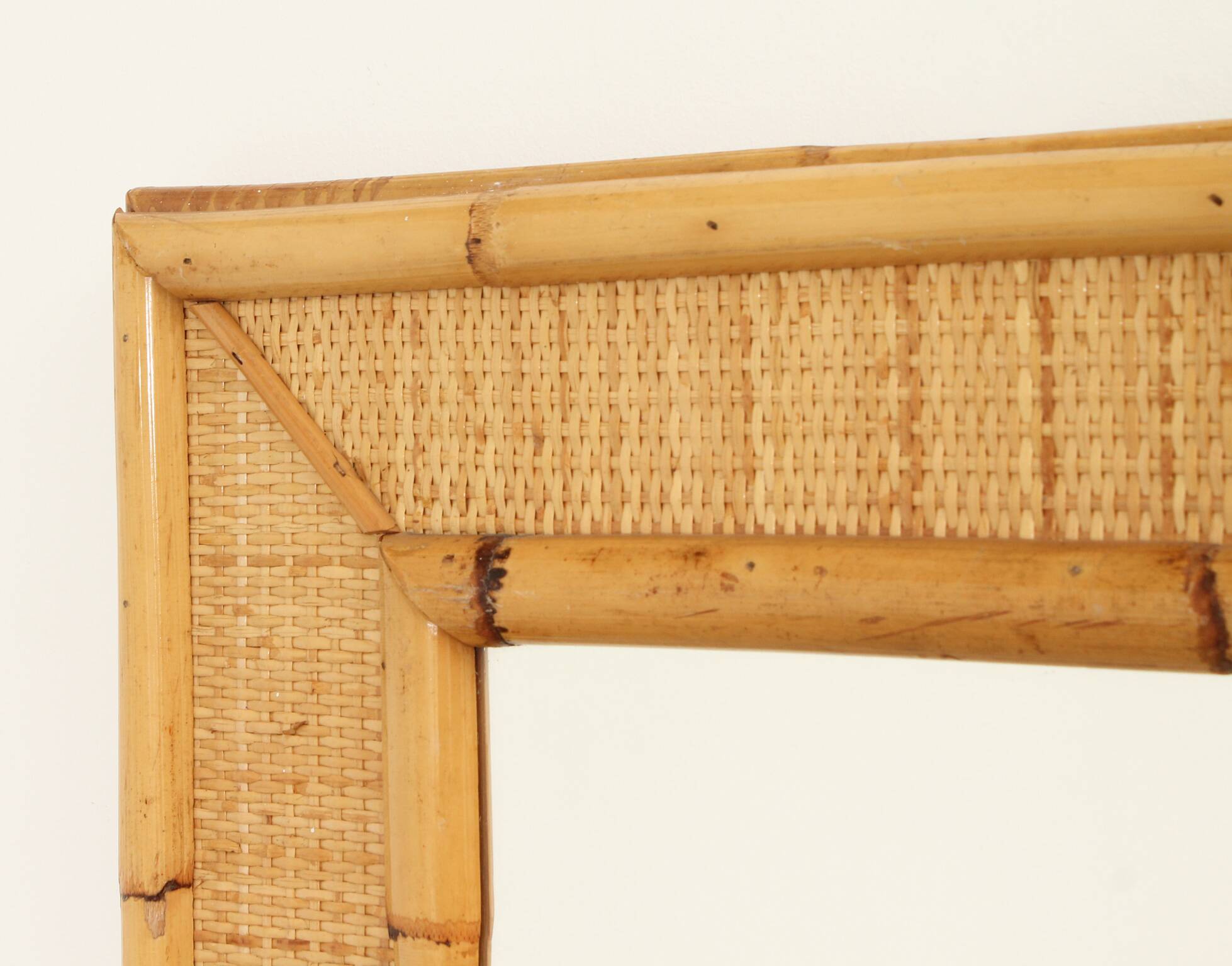 1970s wall mirror in rattan and cane, Spain