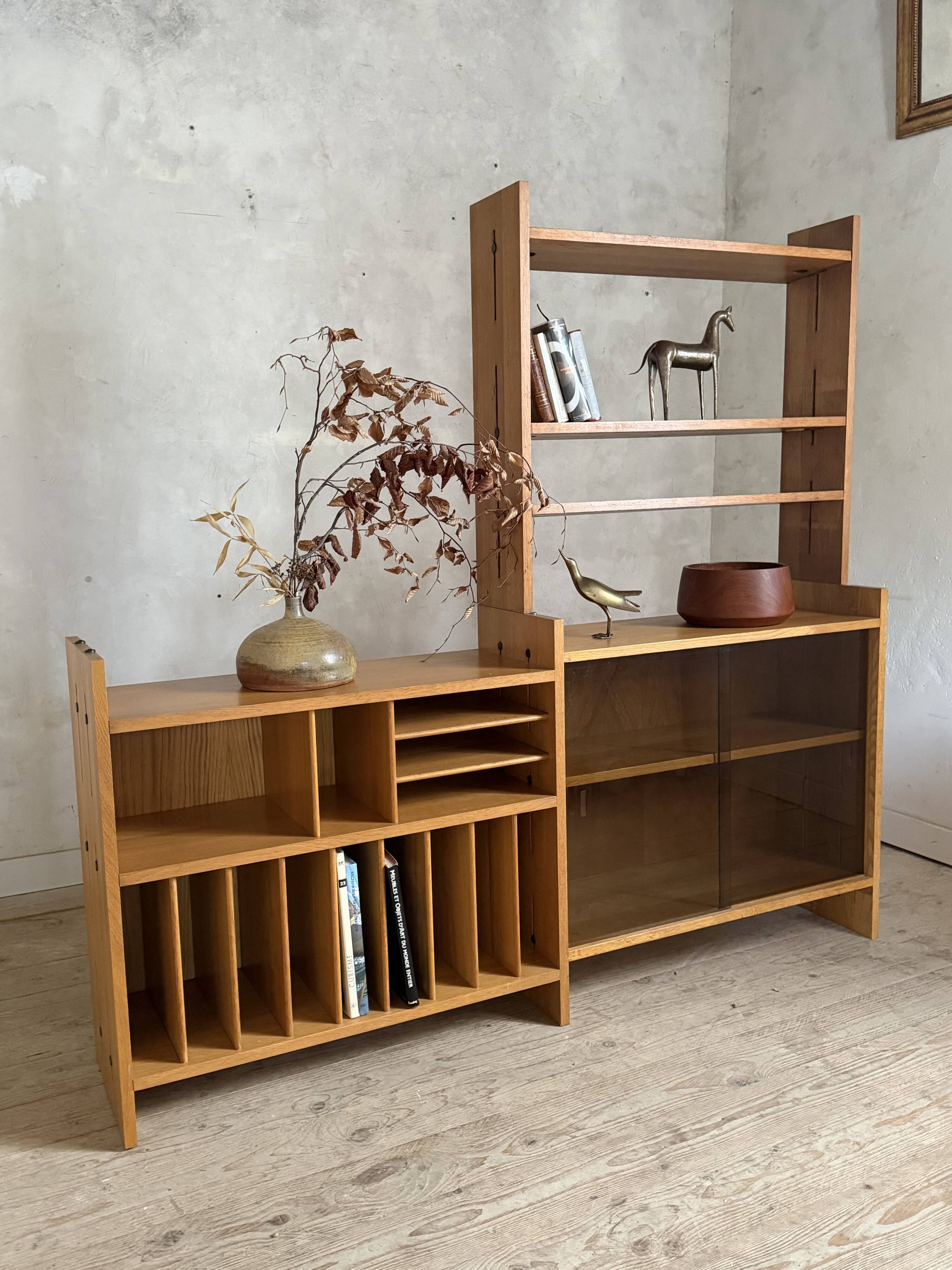 Showcase library vintage vinyl record cabinet solid oak