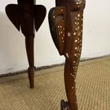 Tripod pedestal table/ side table in inlaid and carved teak