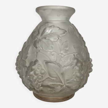 Art déco, grand vase verre pressé vignes Etaleune vers 1930