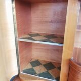 Buffet de cuisine galbe allemand double corps orme 1950s 6 tiroirs vitrine mag