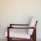 Wood armchair oryginal design by Z. Baczyk 7522 beige colour fabrics palisander wood