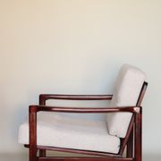 Wood armchair oryginal design by Z. Baczyk 7522 beige colour fabrics palisander wood