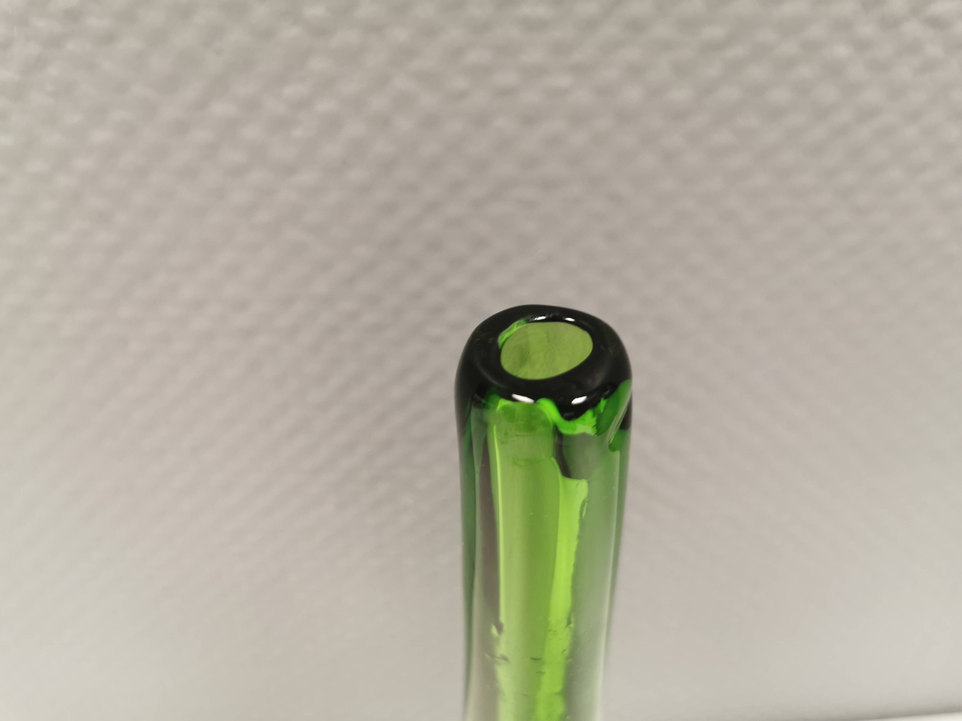 Handmade Murano vase in green and transparent. Estimated 1970-1980