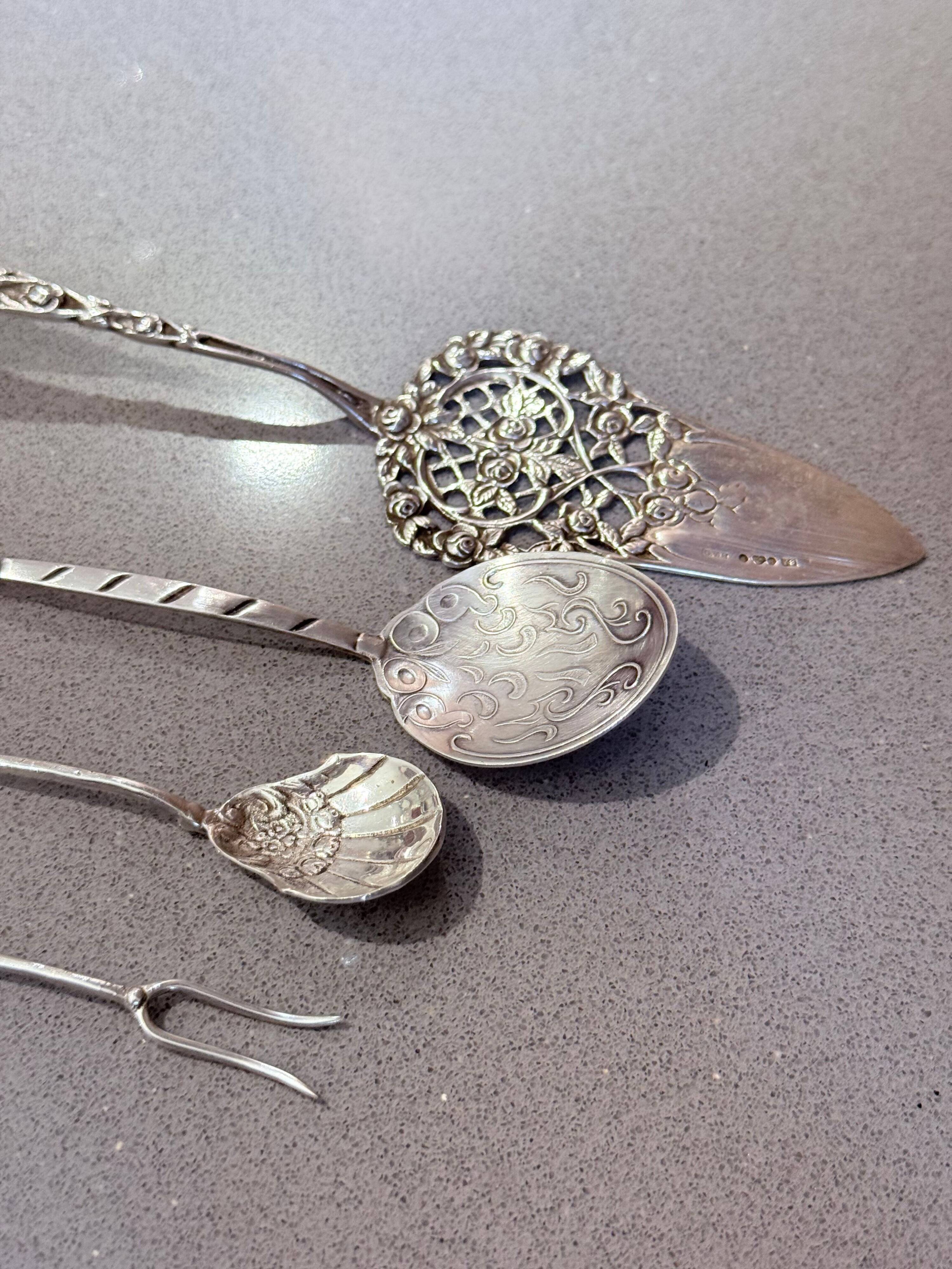 Antique Swedish Sterling Silver Hors d'Oeuvre and Dessert Serving Set, 1949