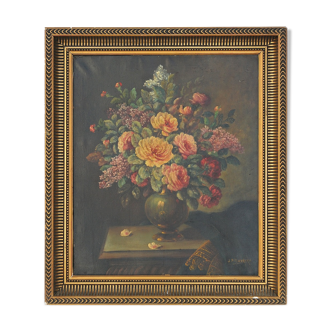 Bouquet of flowers, oil on canvas by Raveche J.P XXth century