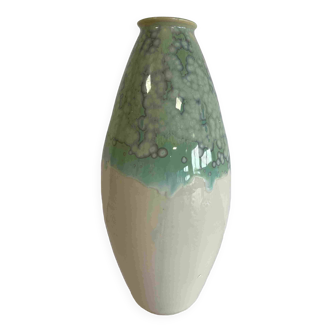Superb "shell" shaped ceramic vase with crystallization signed