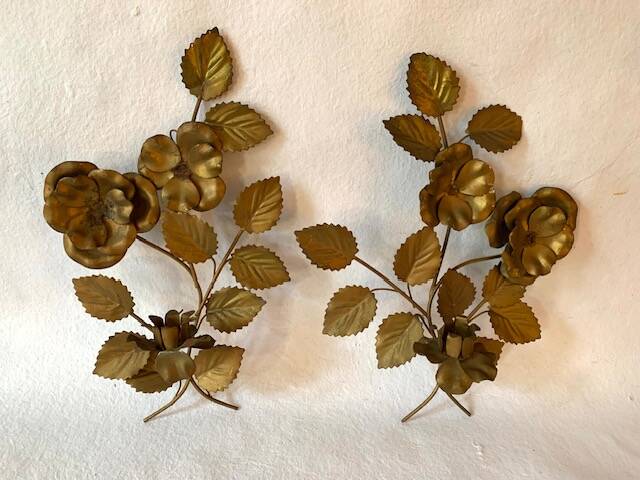 Pair of old wall lights, gold metal, 1950s