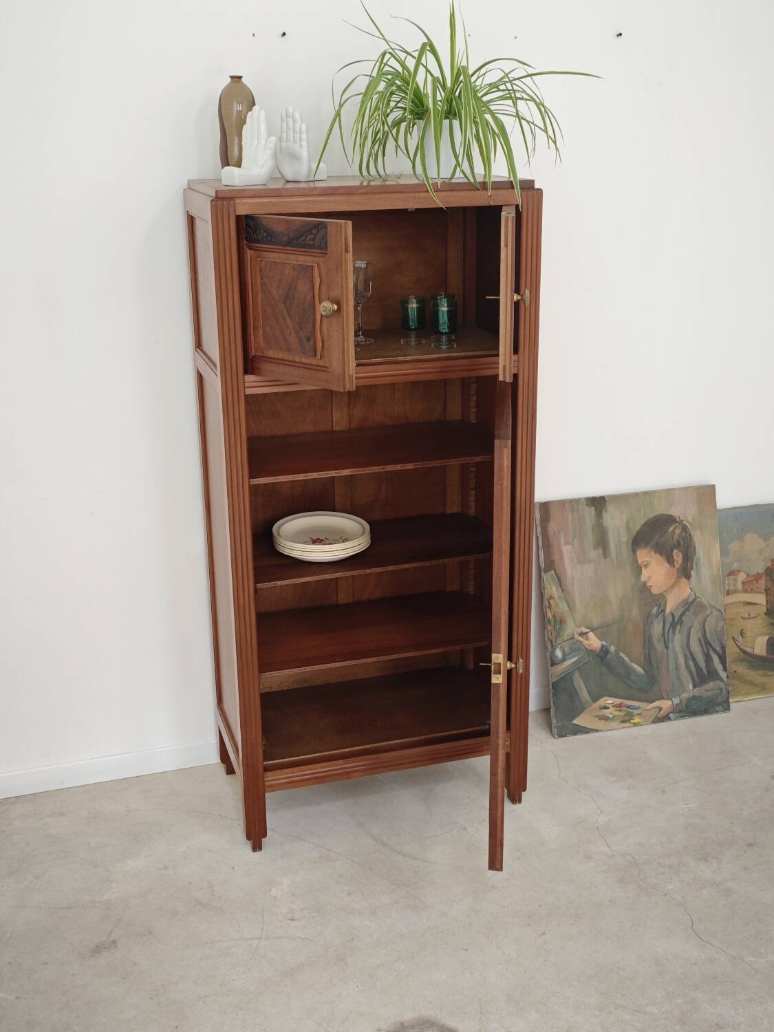 Antique wooden gramophone sideboard Art Deco France 1950