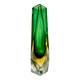 Submerged vase Mandruzzato Murano green and amber, sculpted faceted glass