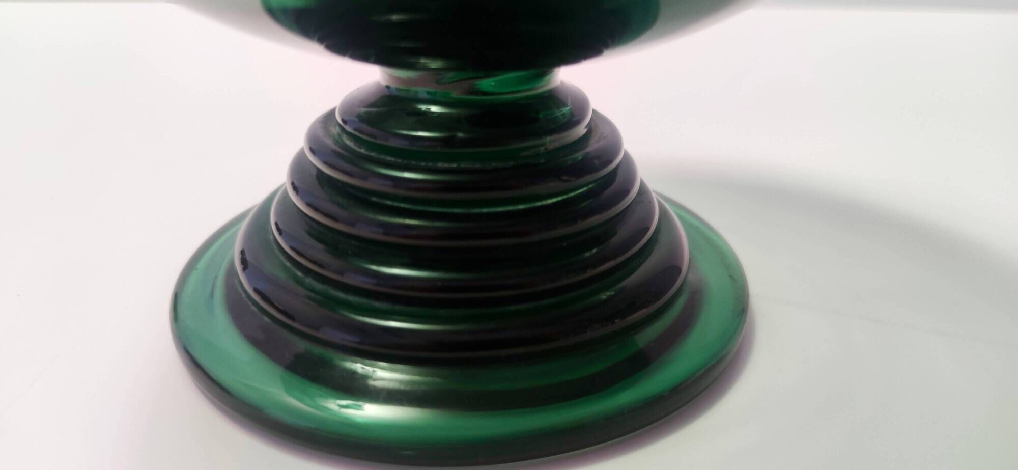 Hand Blown Green Glass Centerpiece / Bowl, Made in Empoli, Italy