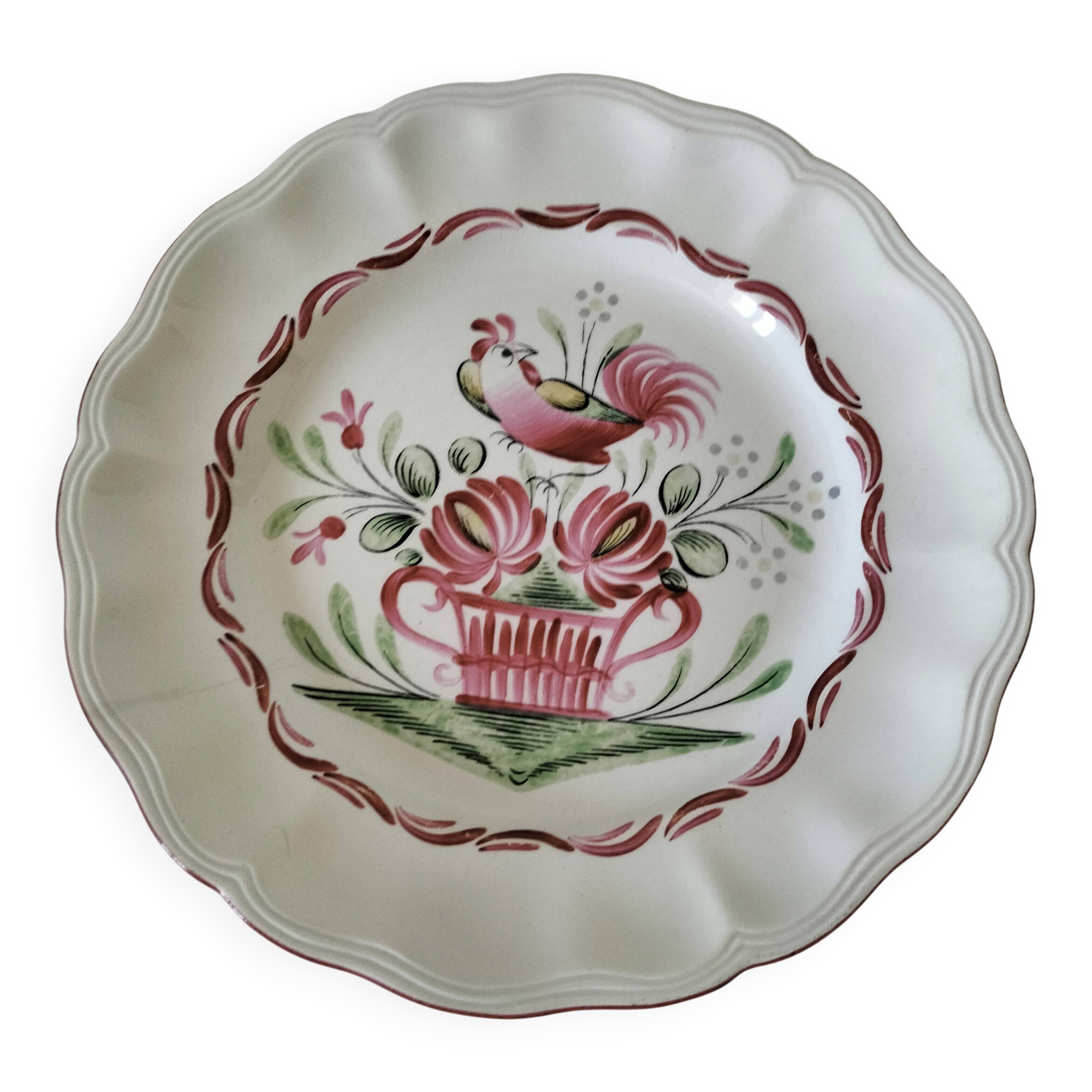 Antique plate with rooster – Keller & Guérin Lunéville