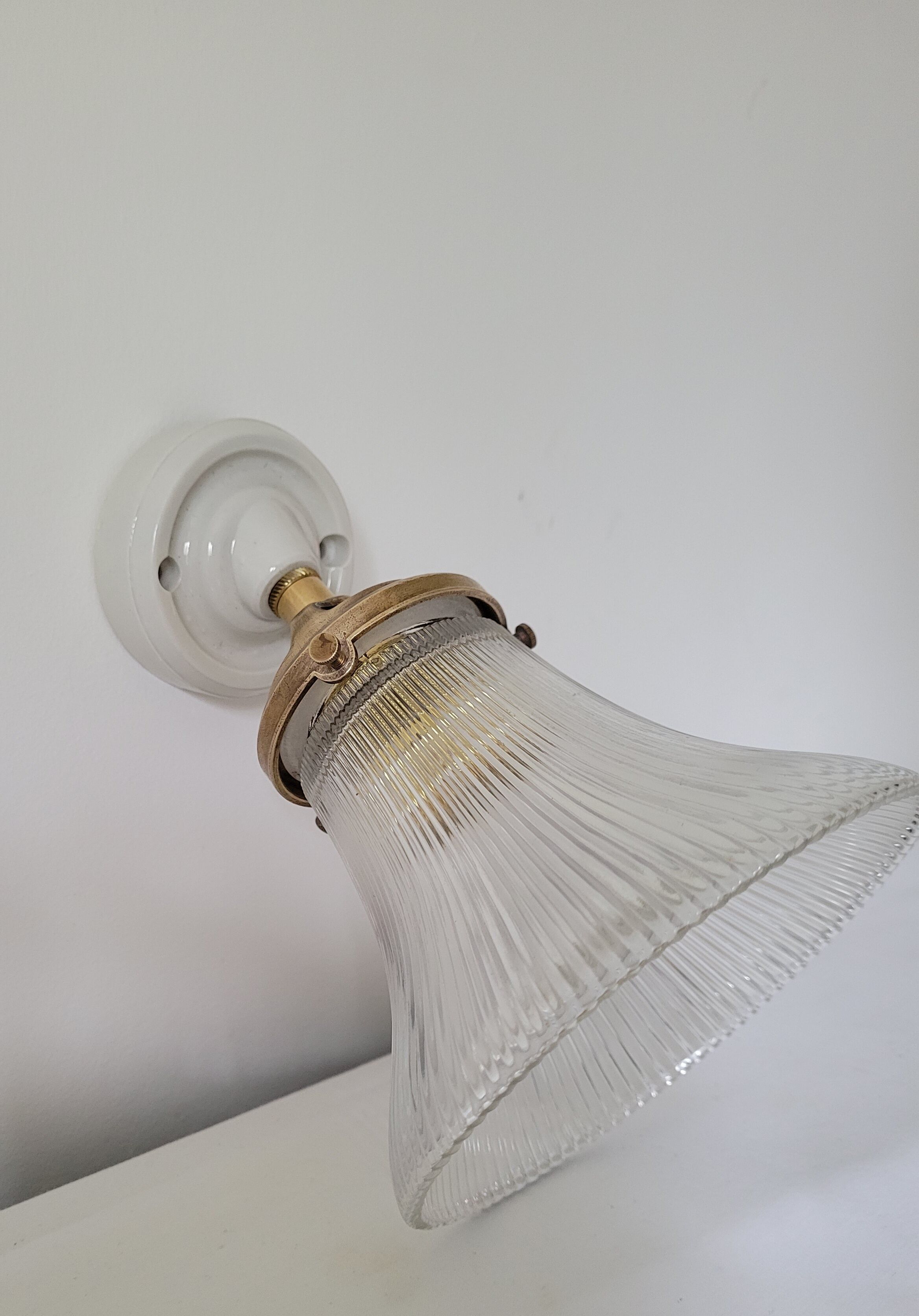 Porcelain wall lamp and Holophane style glass