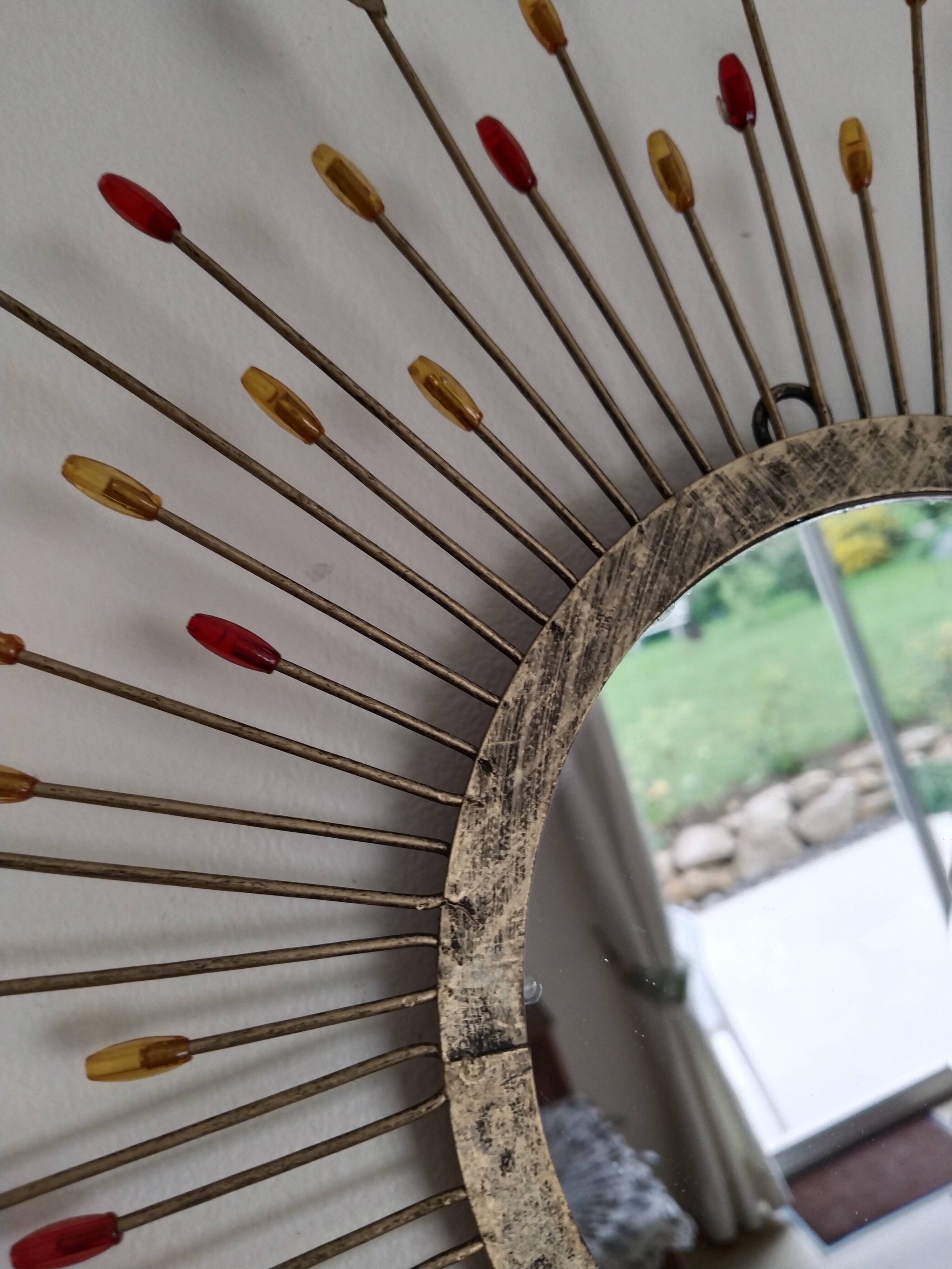 Metal sun mirror, vintage French, 44 cm