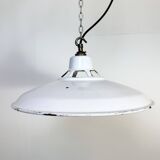 Industrial White Enamel Factory Pendant Lamp, 1960s