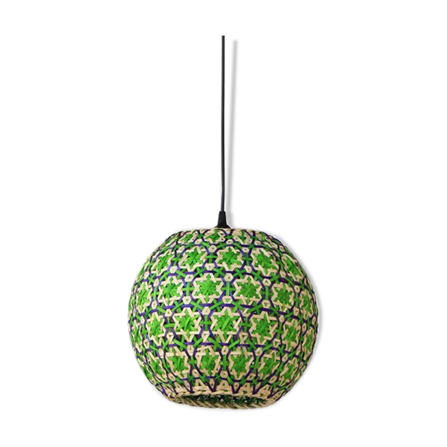 Green rattan globe chandelier