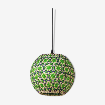 Green rattan globe chandelier