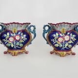 Pair of antique Art Nouveau dragon slip planters