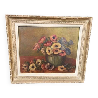 Bouquet of anemones, old painting