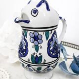 Vintage blue and green ceramic cat-shaped jug carafe