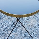 Side table from the 60s Whisky table top in black glass and gilded metal tripod base in