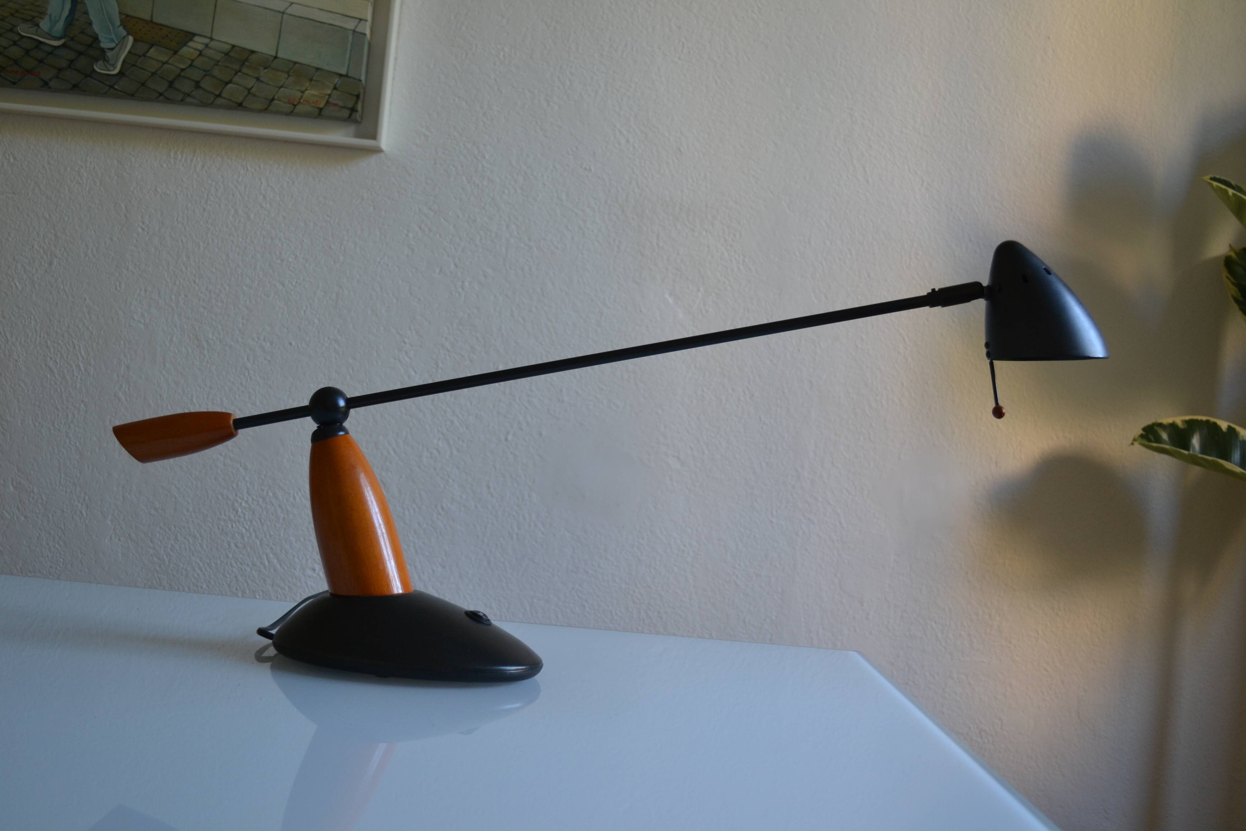Vintage postmodernist metal and wood table lamp from the 1980s
