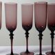 Set of 6 large vintage 70s-80s champagne flutes, violet blown glass